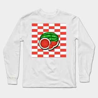 Watermelon on Watermelon Pink Background Long Sleeve T-Shirt